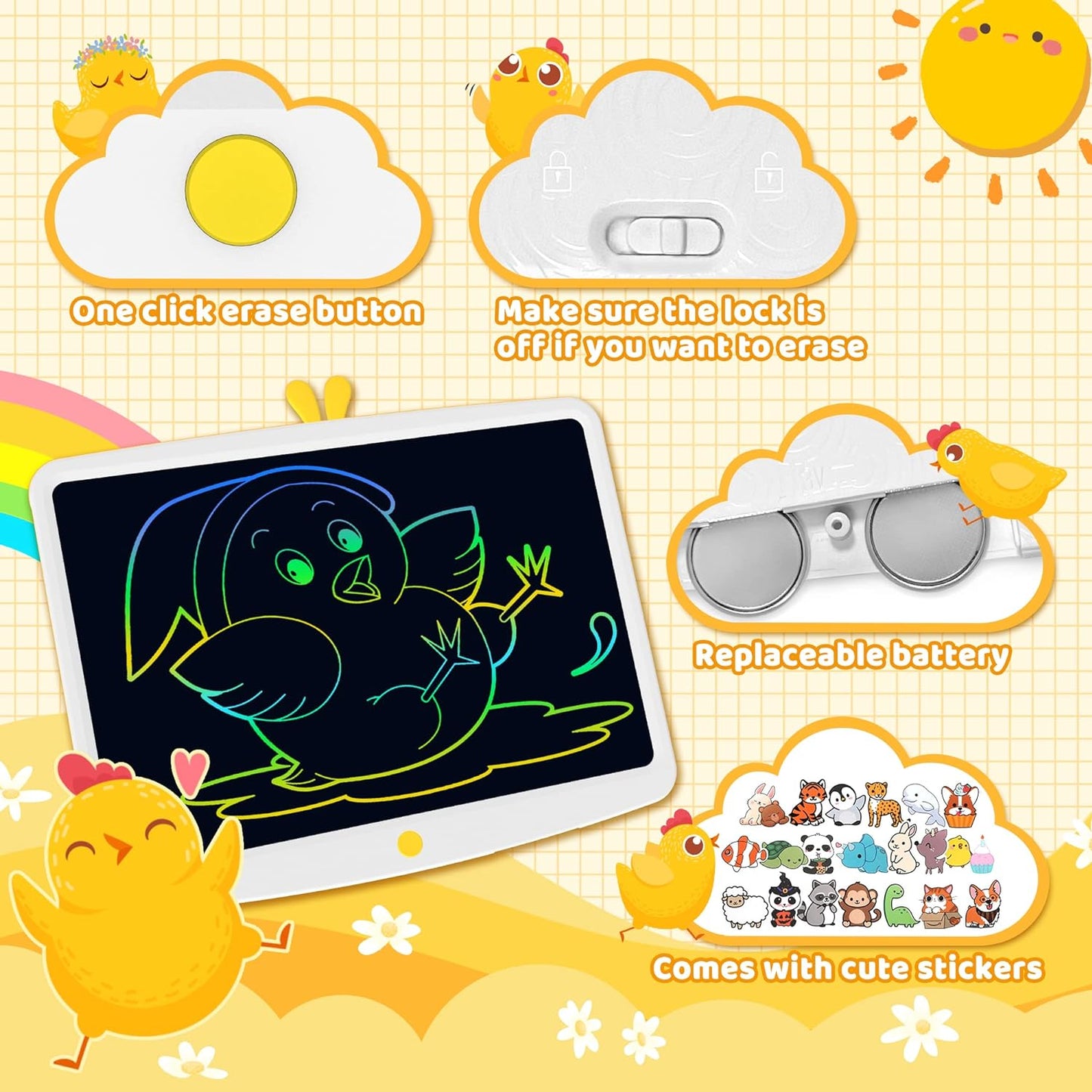 TUGAU LCD Writing Tablet 21 Inch Drawing Tablet Electronic Doodle Board Writing Pad, Erasable Electronic Drawing Pads Monochrome Screen Drawing Board with Stylus Memo Board for Home, School, Office