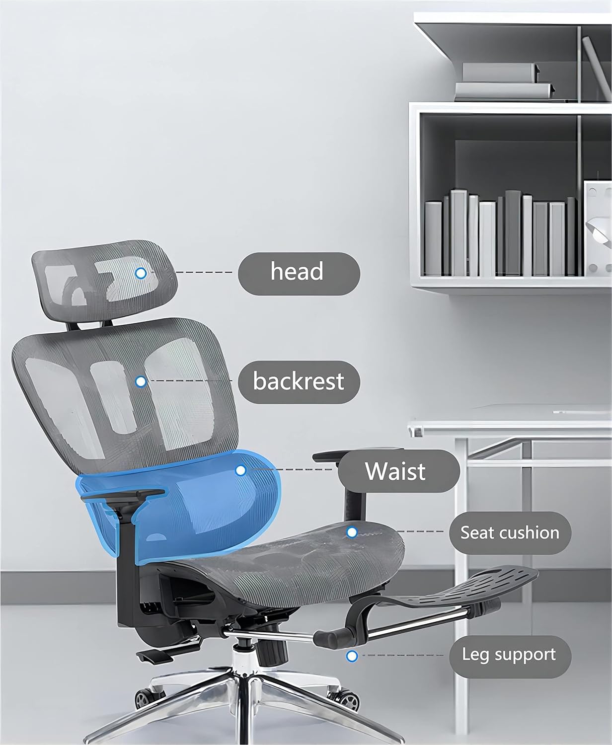 COOLBABY Ergonomic Office Chair, Computer Desk And Chair, Breathable Mesh High Back, Breathable Mesh Cushion，3D Armrest, Headrest And Dynamic Waist Support (Grey)