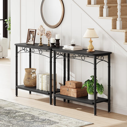 IDEALHOUSE 2024 New Console Table, 31.5" L x 11.8" W x 31.8" H Retro Sofa Table with Storage, 2 Tier Behind Couch Table for Living Room, Entryway, Hallway, Foyer-Black-Vintage Design and Versatile Use