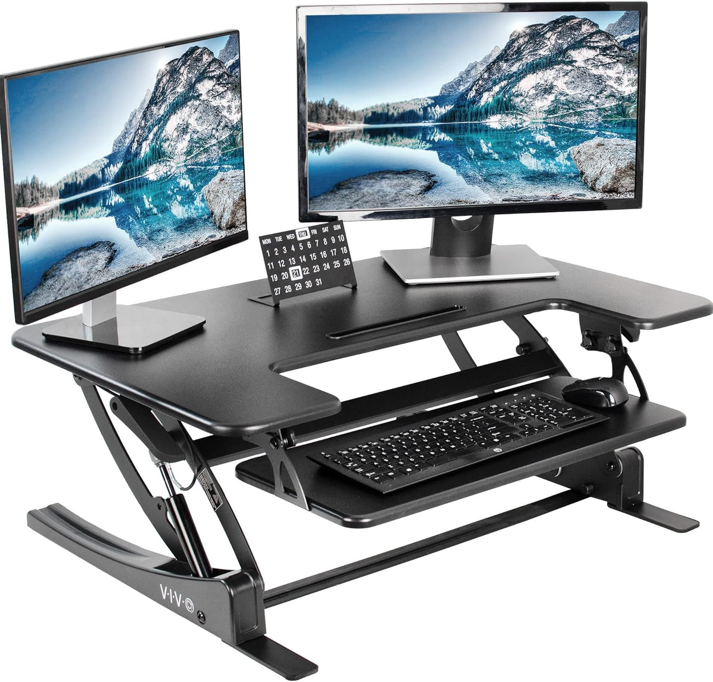 VIVO Black Height Adjustable 36" Stand up Desk Converter | Quick Sit to Stand Tabletop Dual Monitor Riser (DESK-V000V)