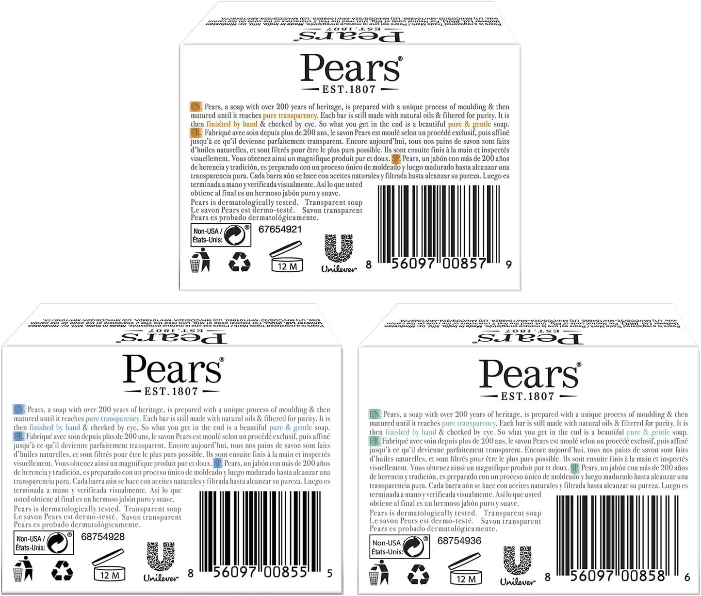 Pear Bar Soap Variety Mint Extract Lemon & Original - Pack 12