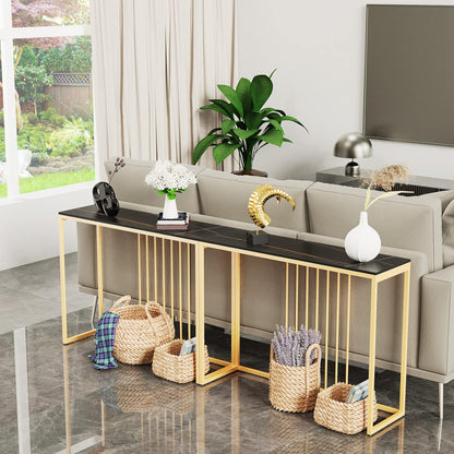 Wisfor Console Table for Entryway: Genuine Sintered Stone Table Marble Table Top Metal Golden Frame Modern Table Sturdy Sofa Side Table Console Hallway Foyer Table, White 100x30x78.5cm