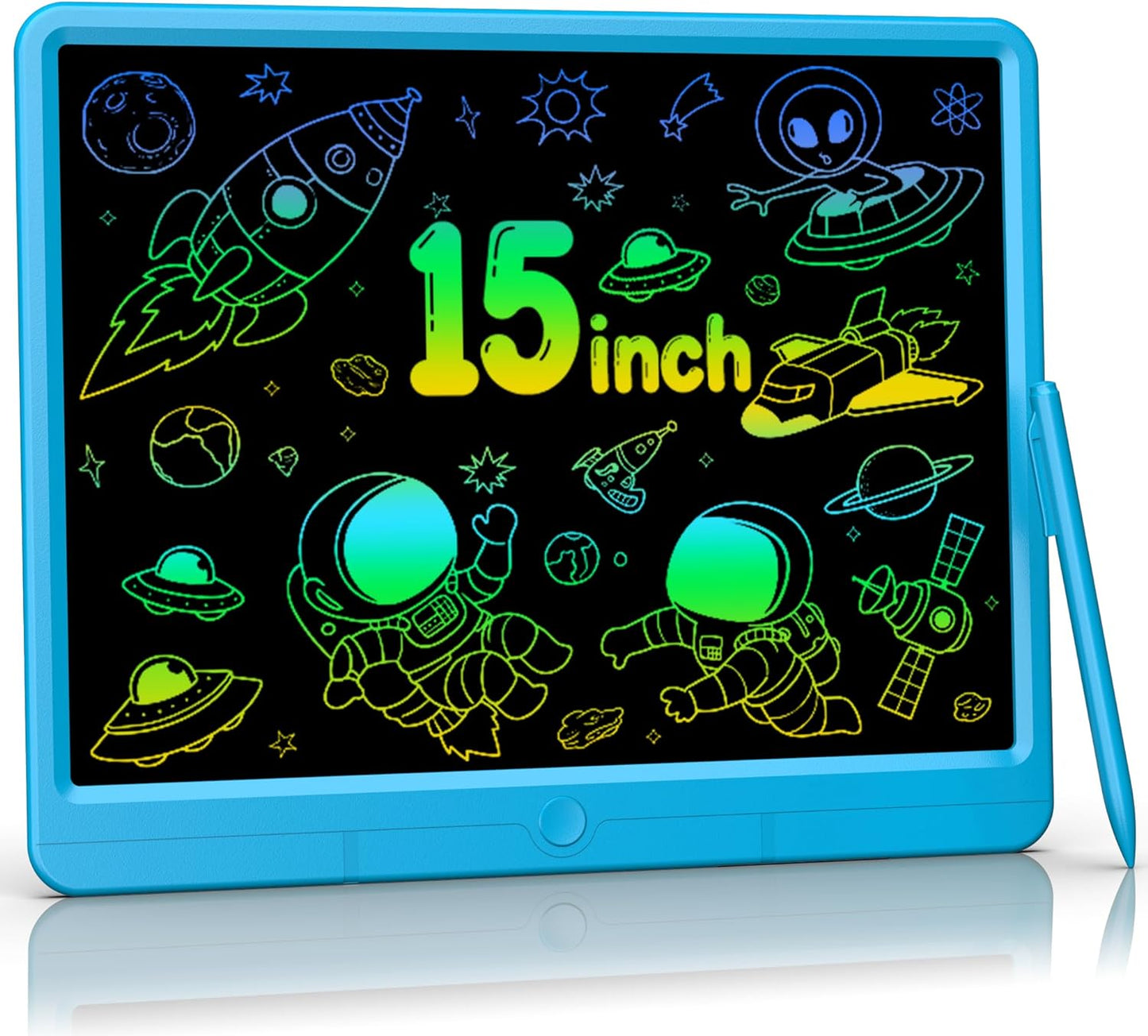 TUGAU LCD Writing Tablet 15 Inch, Colorful Doodle Board Drawing Pad, Magic Drawing Tablet for Kids Gifts with Stylus, Reusable Electronic Doodle Pad, for Office School Home Trip (Dark Blue)