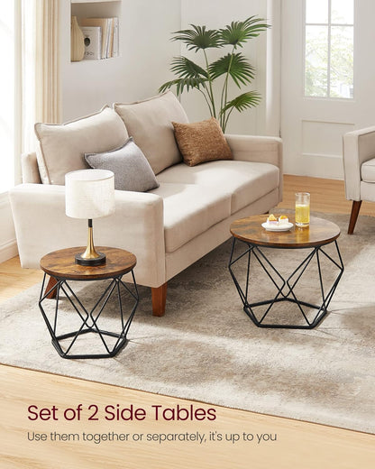 Vasagle Coffee Side Table Set Of 2, End Table With Steel Frame, For Living Room, Bedroom, Office, Rustic Brown And Black Ulet040B01