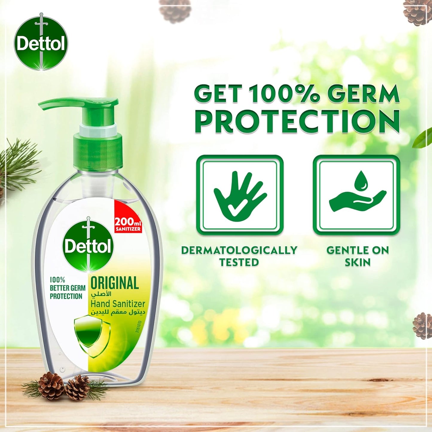 Dettol Hand Sanitizer Original for 100% Better Germ Protection & Personal Hygiene, 200ml