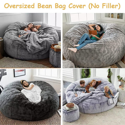 OACEVOZ Giant, Soft Fluffy Fur Bean Bag Chair Cover for Adults (Cover ONLY, NO Filler) 7ft Black Big Bean Bag Bed Oversized Lazy Bean Bag Couch