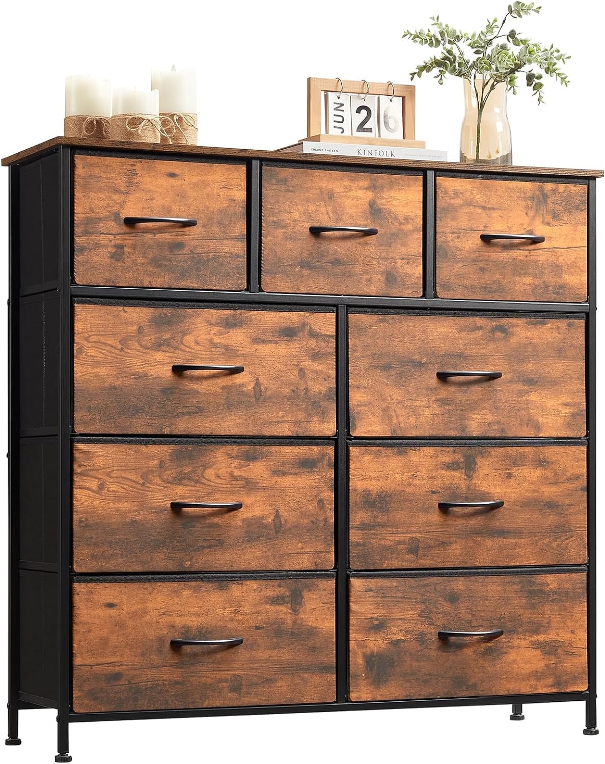 SKY-TOUCH Storage Cabinet : Bedroom Dresser with 9 Drawers Wide Storage Chest with Removable Fabric Bins Storage Organizer Unit for Living Room Entryway Hallway Nursery Kids Room (100*30*96CM Black)