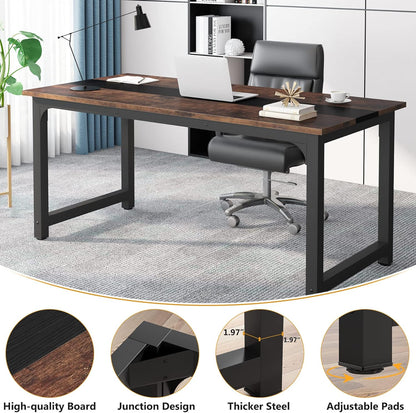 Tribesigns Computer Desk, Large Office Desk Computer Table Study Writing Desk for Home Office, Walnut + Black Leg, 63 X 23.6 inch