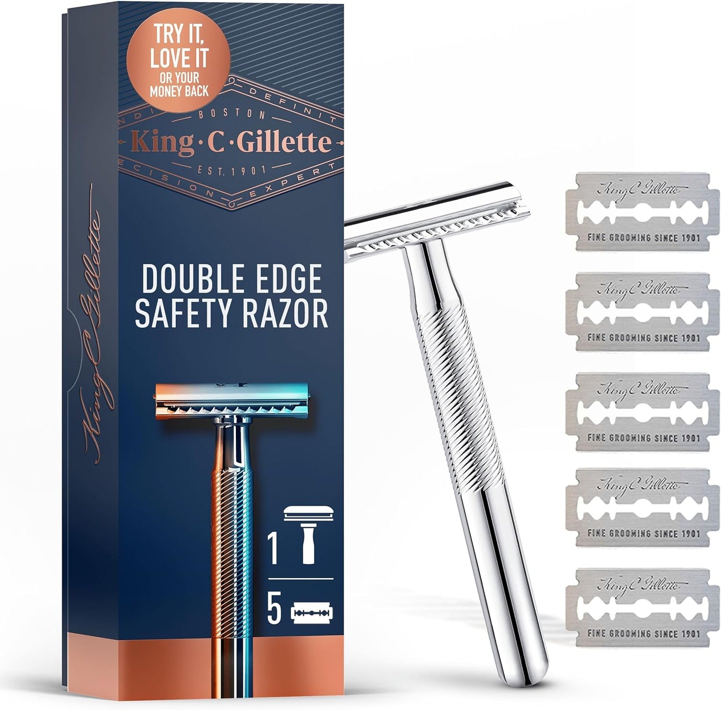 King C. Gillette Men’s Double Edge Safety Razor with Gillette’s Best Platinum Coated Double Edge Blades and Classic Inspired Chrome Plated Handle