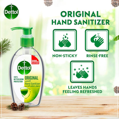 Dettol Hand Sanitizer Original for 100% Better Germ Protection & Personal Hygiene, 200ml