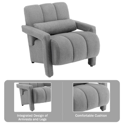 LOULENS Lambswool Accent Chair, Modern Upholstered Sherpa Accent Chair, Comfy Teddy Single Armchair with Pillow for Living Room, Bedroom (Grey, Backrest Under The Cushion)