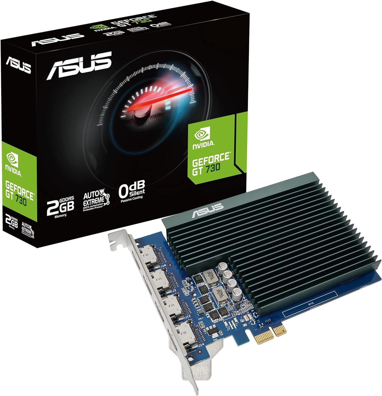 ASUS NVIDIA GeForce GT 730 Graphics Card (PCIe 2.0, 2GB GDDR5 Memory, 4X HDMI Ports, Single-Slot Design, Passive Cooling) (GT730-4H-SL-2GD5)