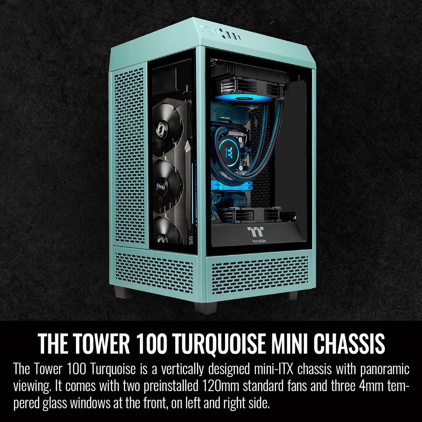 Thermaltake Tower 100 Black Edition Tempered Glass Type-C (Usb 3.1 Gen 2) Mini Tower Computer Chassis Supports Mini-Itx Ca-1R3-00S1Wn-00