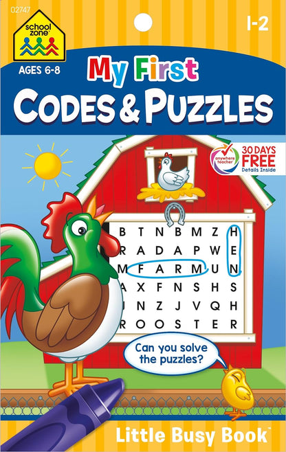 School Zone - My First Codes & Puzzles Workbook - Ages 6 to 8, 1st Grade, 2nd Grade, Activity Pad, Crossword Puzzles, Word Search, Riddles, and More (School Zone Little Busy Book Series)