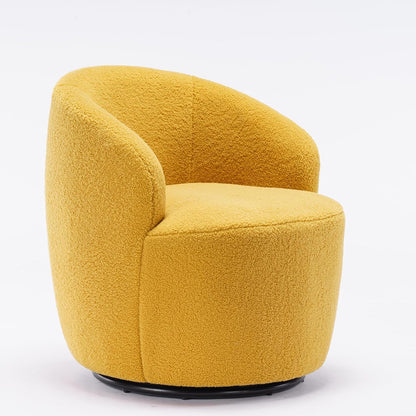 SPOFLYINN Teddy Fabric Accent Chair Armrest Accent Single Lazy Chair Comfy Leisure Chairs with Black Powder Coating Metal Ring Swivel Accent Armchair Barrel Chair for Living Room Yellow One Size