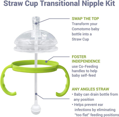 Anpei Straw Sippy Cup Transitional Nipple Kit Bundle Compatible with Comotomo Baby Bottles, 5 oz and 8 oz | Value Bundle 2 Kits + Brushes (Pink)