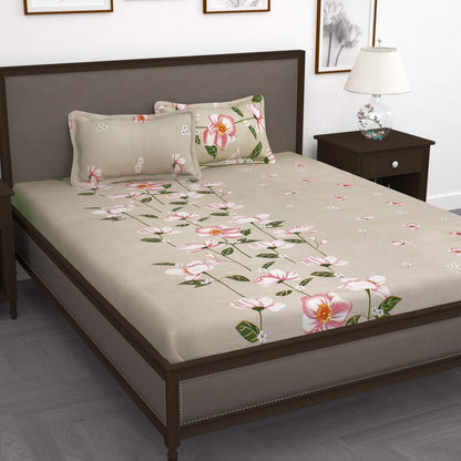 Story@Home Forever XL 300 TC 100% CottonSolid Pattern King size Bedsheet With 2 Pillow Cover, Sepia Beige