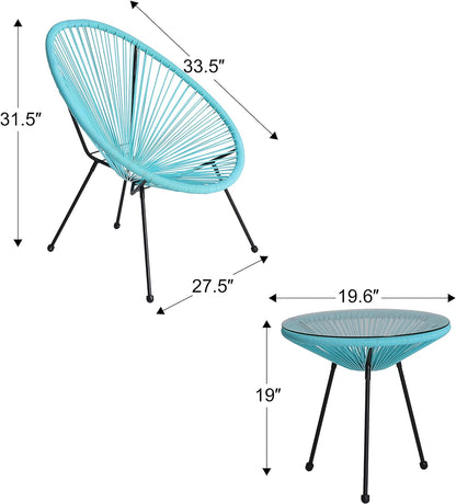 ABCCANOPY 3-Piece Patio Furniture Set,Acapulco Chair Conversation Bistro Set, Indoor&Outdoor All-Weather Patio Furniture Sets with Glass Top Table