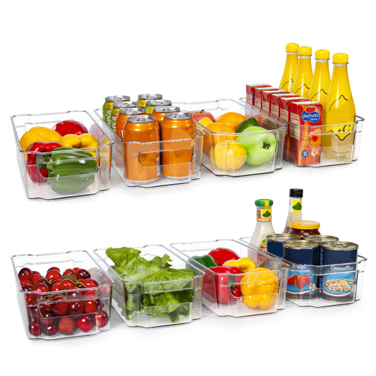 HOOJO Refrigerator Organizer Bins - 8 Pieces, 12.5in Long, Clear