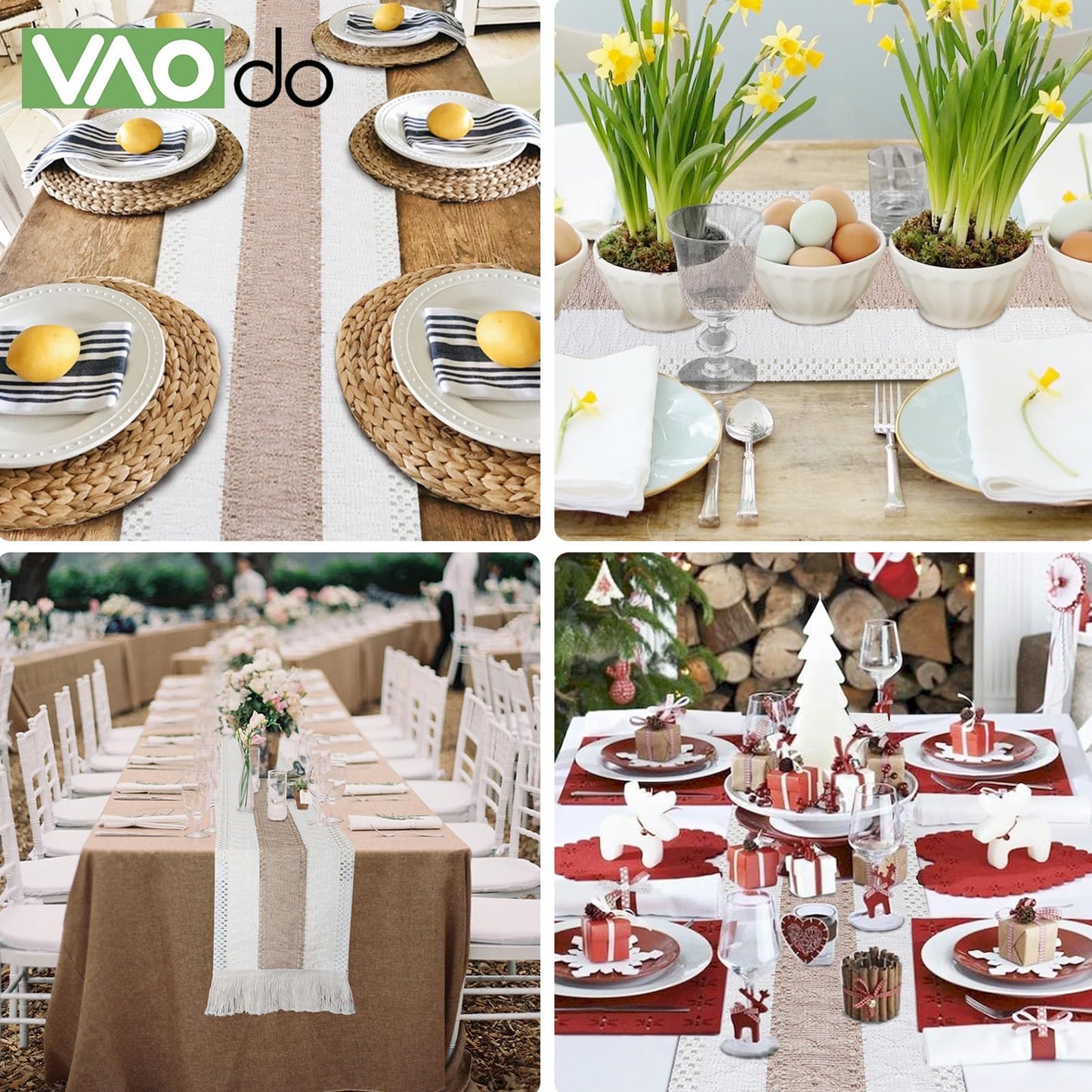 VAODO Table Runner, 90*300cm Gauze Table Runner, Bohemian Style Rustic Decorations, Cheese Cloth Pleated Table Runner for Wedding, Party, Baby Shower Table Decoration,Red