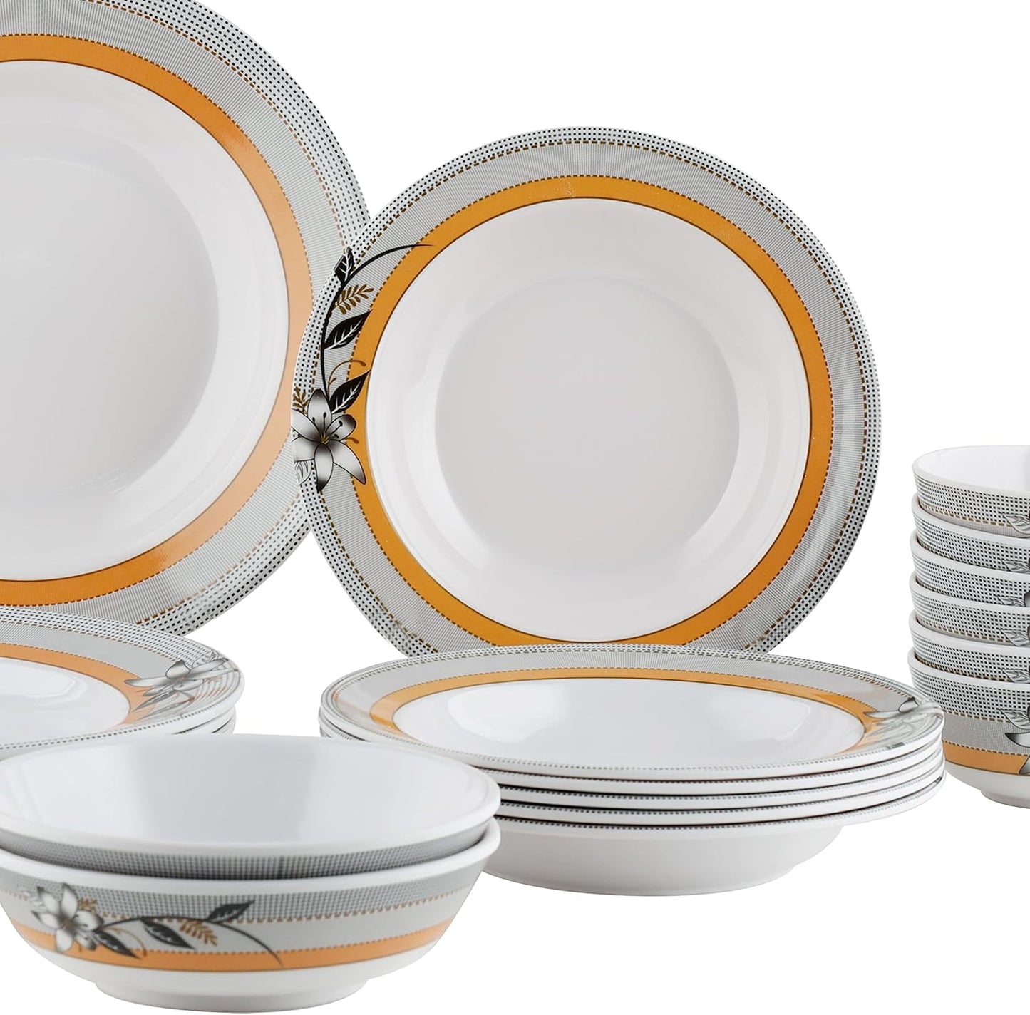 Royalford 20 pcs Melamine Ware Dinner Set, White, RF7437