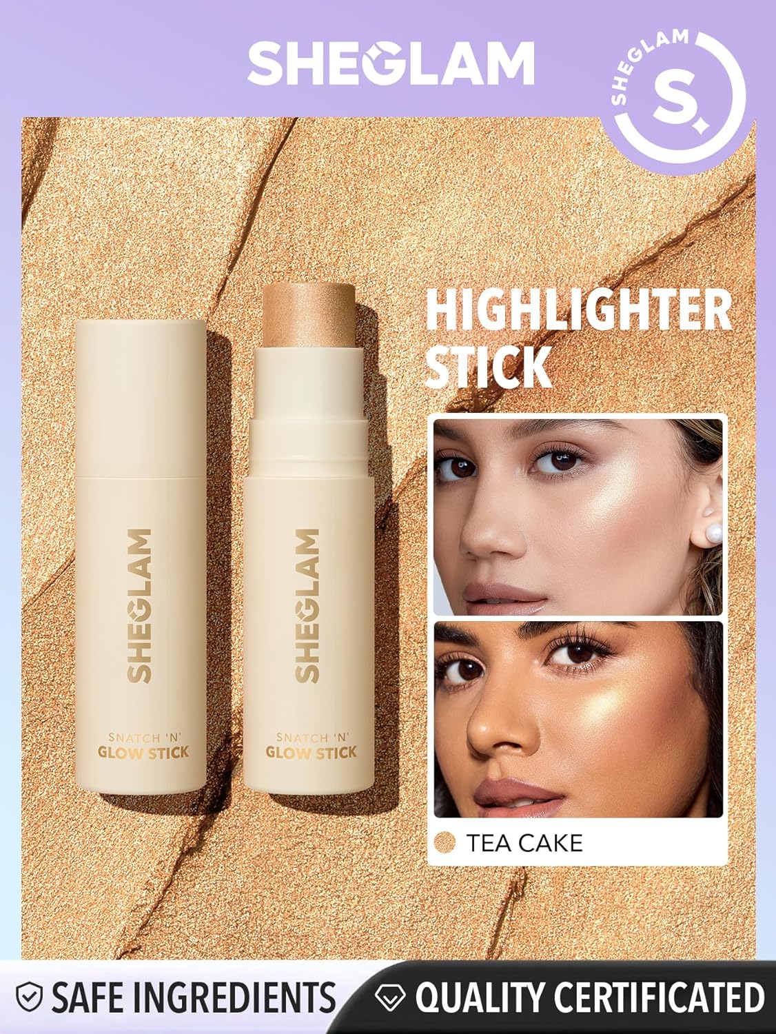 SHEGLAM Snatch 'n' Glow Stick - Cream Highlighter Makeup Stick Long Wear Brightening Non-Caking Highlighter Face Makeup (Tea cake)