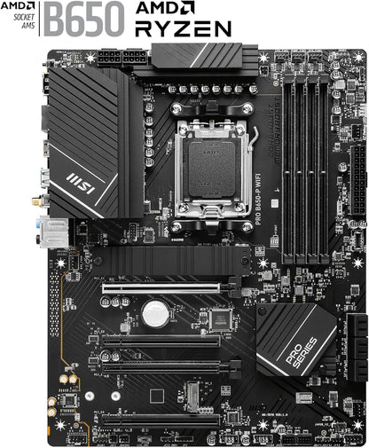 MSI PRO B650M-A WIFI AM5 Micro-ATX Motherboard, AMD B650 Chipset, 4 x 2-Channel DDR5 Slots, 128GB Max Memory, Wi-Fi 6E, 2x PCI-E x16, 2x M.2, 1x HDMI, 1x DP