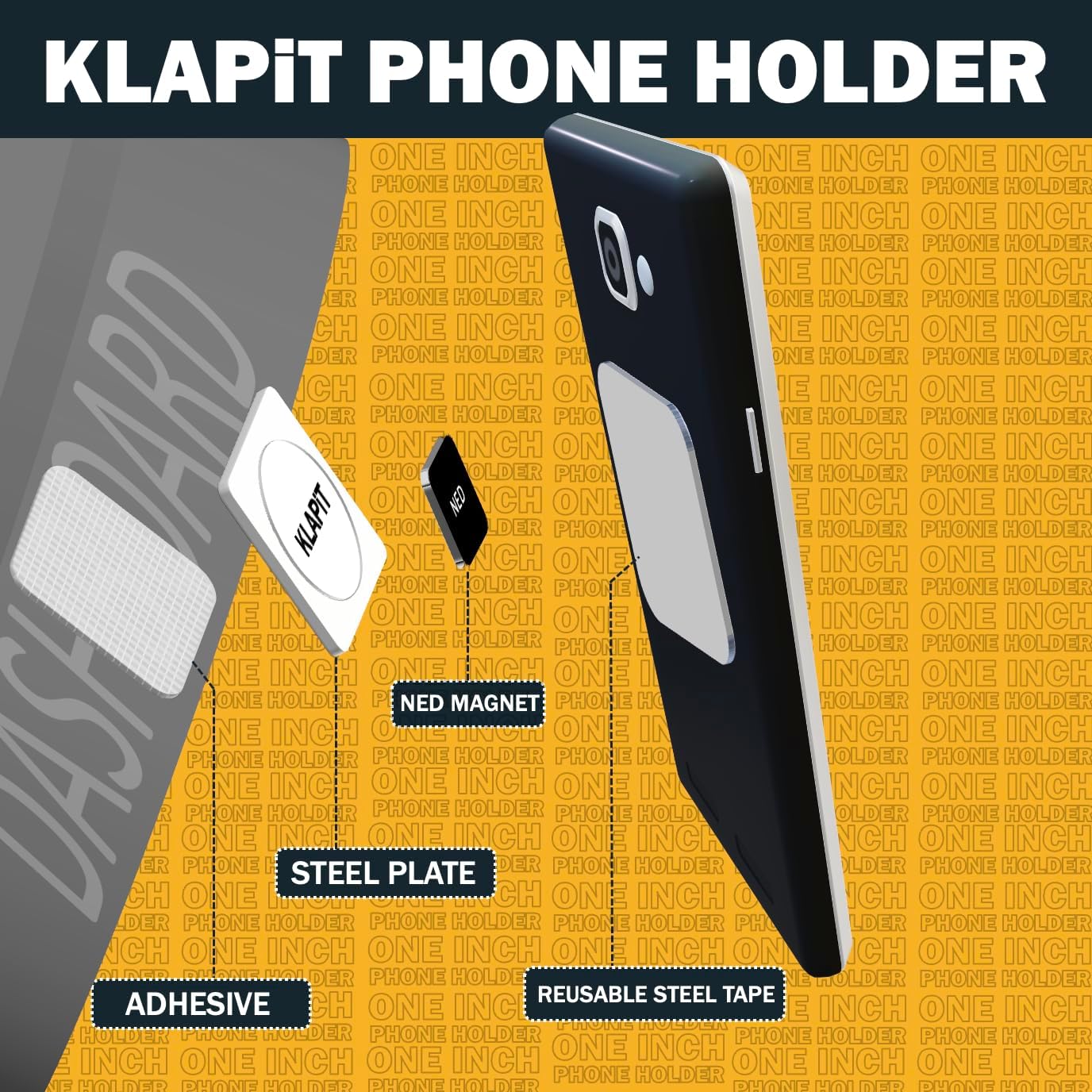 KLAPiT CELLMOUNT - Ultra-Compact Magnetic Mobile Phone Holder – The Versatile 1x1 Inch Solution for Cars, Desks, Beds, and More