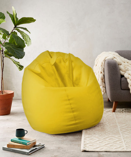 Cotton Home Kids Leather Bean Bag- Yellow 50x80x80cm | Indoor Outdoor Furniture | Sofa Zipper Closure Couch PU Leather | Polystyrene Beads Filling Chair | Comfy Washable | Room Organiser for kids