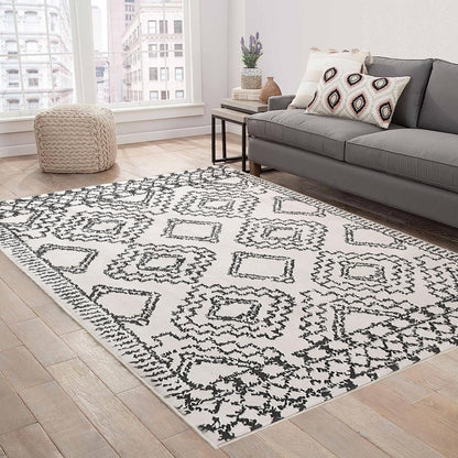 Leesentec Moroccan Area Rugs Living Room Rugs Modern Abstract Rug Geometric Carpet Non-slip Short Pile Rug Large Rugs for Living Room Soft Bedroom Area Rug (Beige/Ivory, 120 x 160 cm)(YR32,YR33)