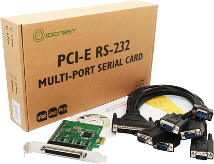 I/O Crest 2 Port Serial COM DB9 RS-232 and 1 Port DB25 Printer Lpt1 Port PCI-E 1.0 X1 Card WCH382 Chipset