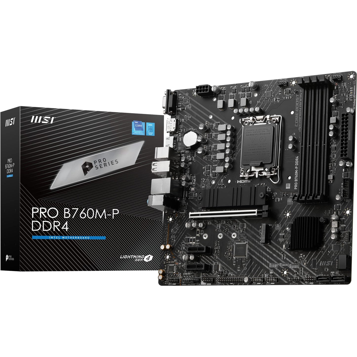 MSI PRO B760-P WIFI DDR4 Motherboard, ATX - Supports Intel 12th & 13th Gen Core Processors, LGA 1700 - DDR4 Memory Boost 5333+MHz/OC, PCIe 4.0 x16 Slots, M.2 Gen4 Slots, 2.5G LAN, Wi-Fi 6E