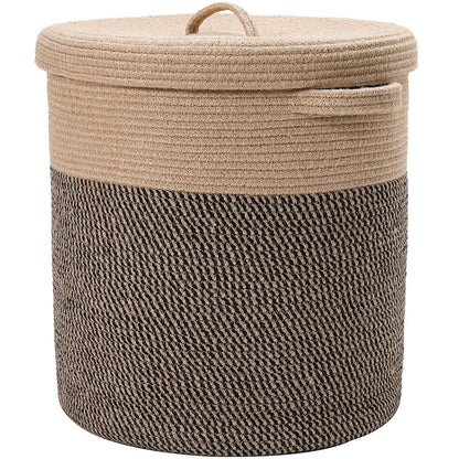 16" x 16" x 18" Extra Large Storage Basket with Lid, Cotton Rope Storage Baskets, Laundry Hamper, Toy Bin, for Toys Towels Blankets Storage in Living Room Baby Nursery, All Black Basket with Cover