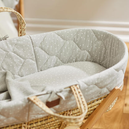 The Little Green Sheep Moses Basket Fitted Sheet |Unique organic linen and cotton blend|Breathable|Regulate to baby's temperature | 100% certified organic materials(30x70cm - 35x75cm)-Dove Rice