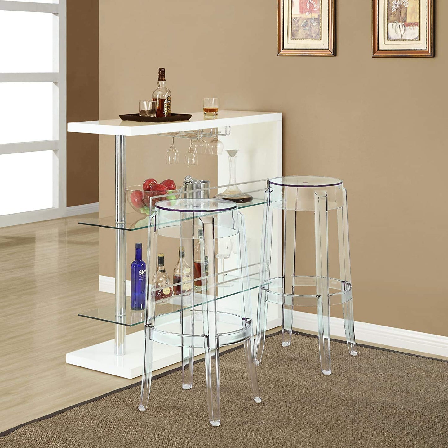 LANNY Casper Modern Acrylic Stacking Kitchen and Dining Room Chair in Clear - Fully Assembled (No Arm Chair)