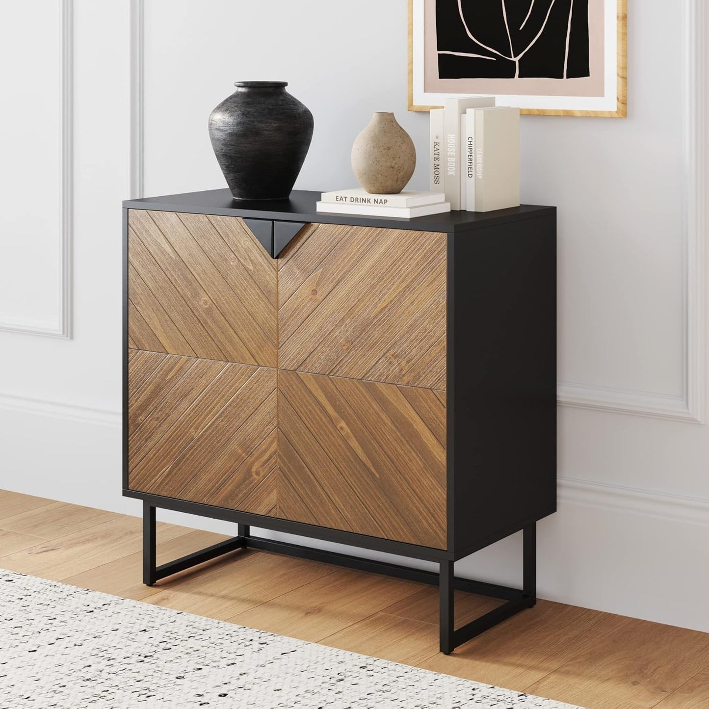 Nathan James Storage, Buffet, Sideboard, Free Standing Accent Cabinet for Hallway, Entryway or Living Room, Engineered Wood, Walnut Brown/Black, 1