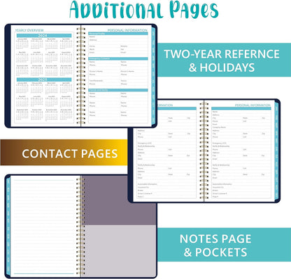 KSNOW 2024 Weekly and Monthly Planner, Runs from January 2024 to December 2024, Life Planner to Hit Your Goals & Live Happier, 12 Months Yearly Agenda Productivity for Women & Men, A5 (Blue)