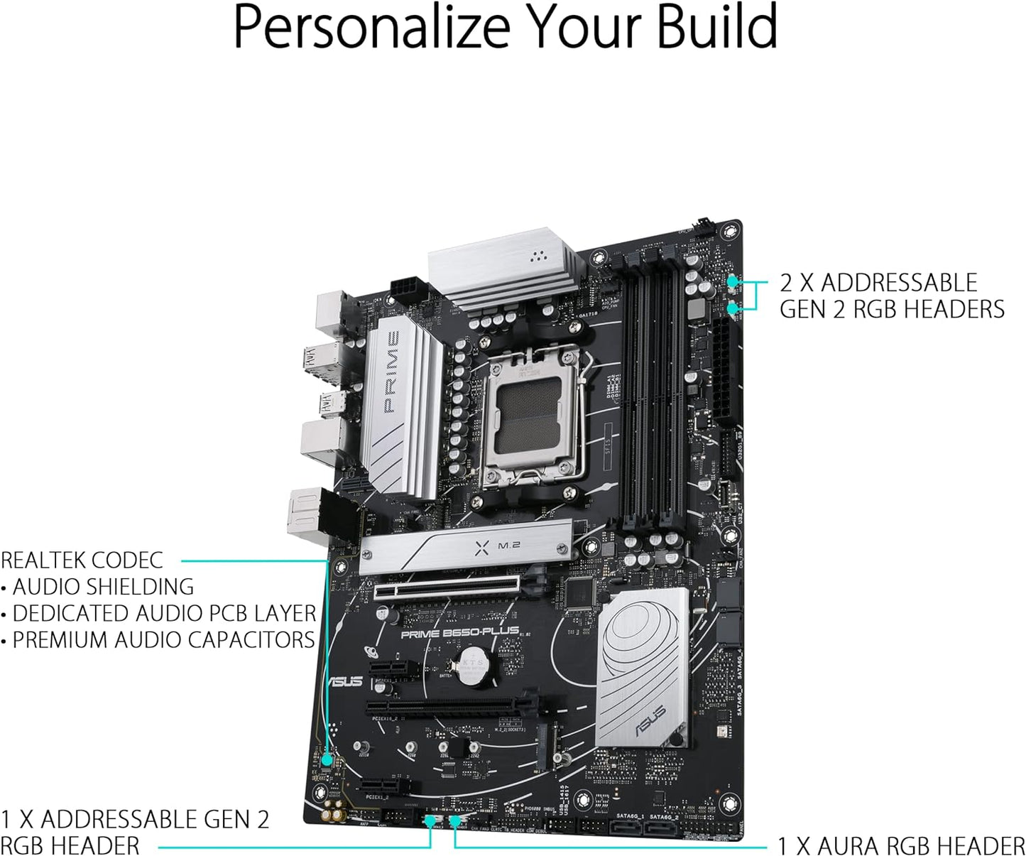 ASUS Prime B650-PLUS AMD B650 (Ryzen 7000) ATX Motherboard, DDR5, PCIe 5.0 M.2,2.5Gb Ethernet, DisplayPort, HDMI, USB 3.2 Gen 2 Type-C, Front USB 3.2 Gen 1 Type-C, BIOS Flashback, USB4 Support - Black