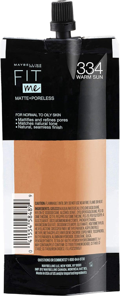 Maybelline Fit Me Matte + Poreless Liquid Oil-Free Foundation Makeup, Soft Tan, 1 Count (Packaging May Vary)