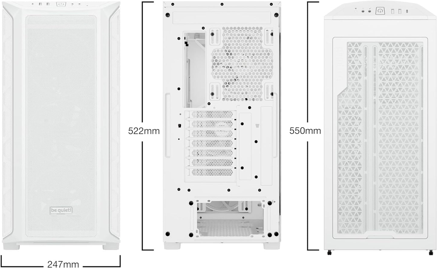 be quiet! Shadow Base 800 FX White PC Case, Light Wings White 140 mm PWM Fan, ARGB Lighting, USB 3.2 Gen. 2 Type C, Maximum Airflow, E-ATX Motherboard, 420 mm Radiators, Glass Side Panel, BGW64 - CaveHubs