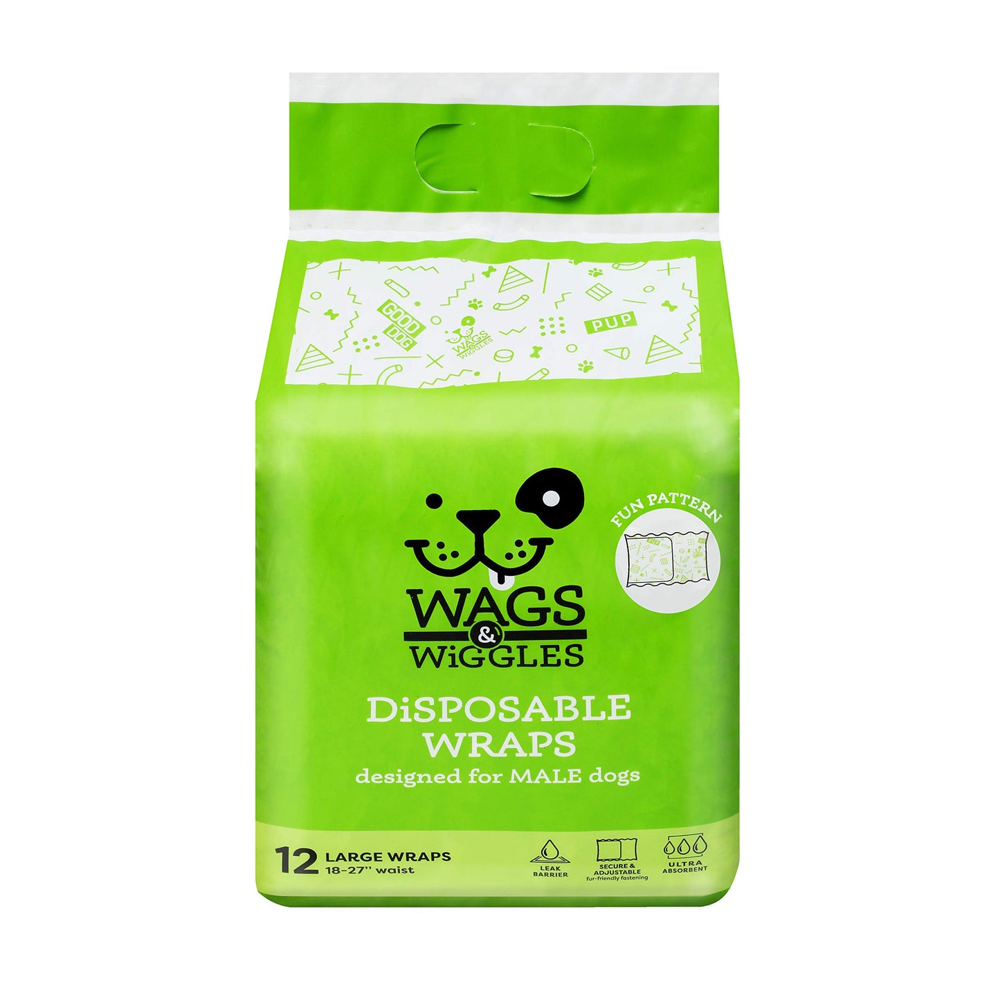 Wags & Wiggles Female Dog Diapers | Doggie Diapers for Female Dogs | Medium Dog Diapers, 16.5"-21" Waist - 12 Pack