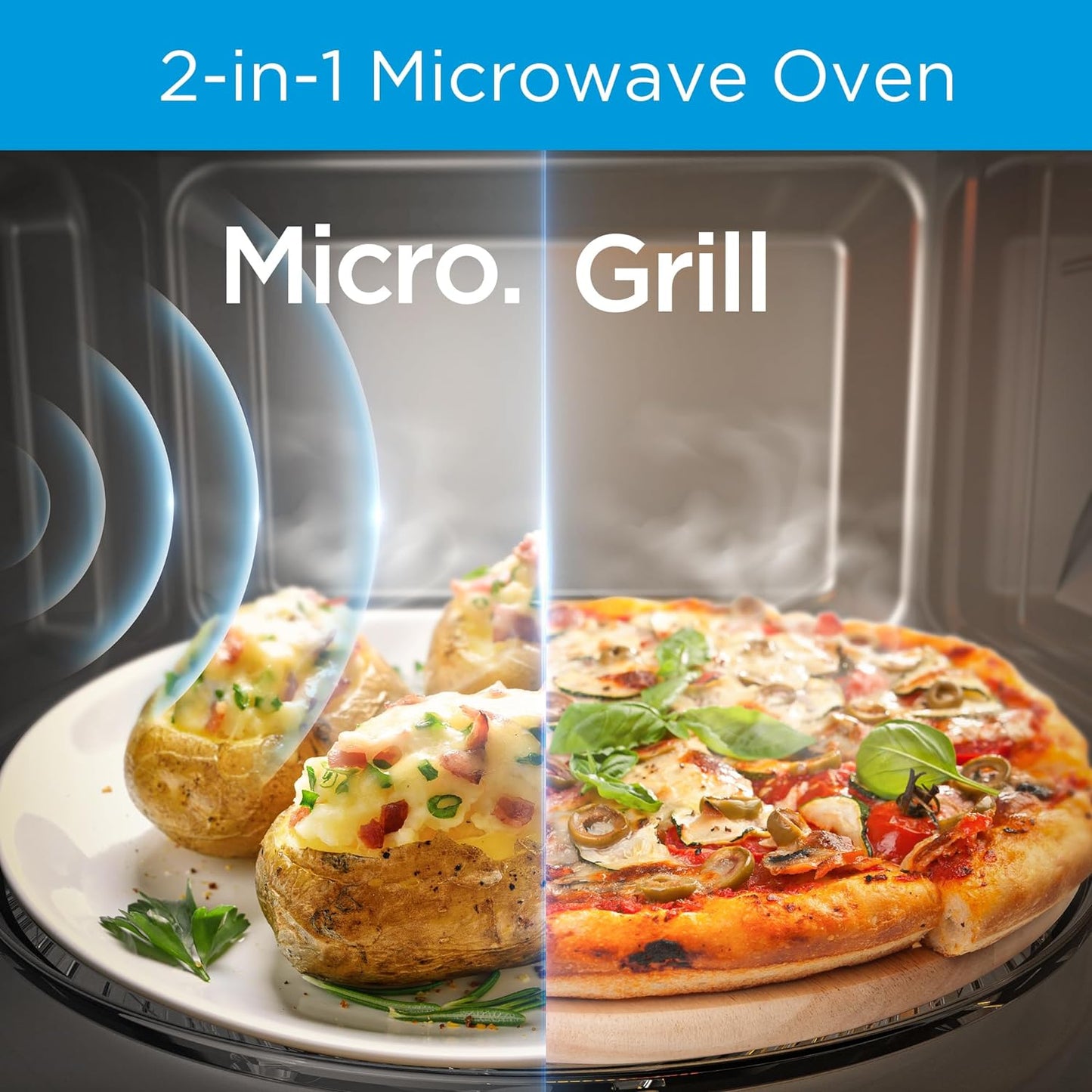 Midea 29L 2-in-1 Microwave Oven with Grill, Digital Touch Control, Child-Safety-Lock, 11 Pre-programmed Menus, LED Display, Grilling Roasting & Cooking Functions, Full Glass Finish - EG9P032MX