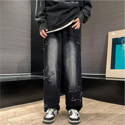 FantasyGears Y2k Jeans Men Grunge Hip Hop Baggy Pants Straight Leg Graphic Denim Joggers Loose Goth Trousers Streetwear