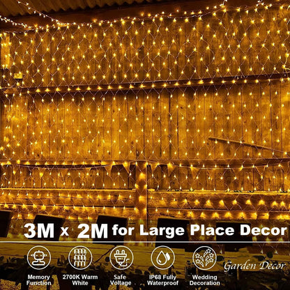 BPA® Net Lights Outdoor Mesh Lights 3M x 2M 204 LED Wedding Lights, Waterproof Net Lights for Party, Garden, Patio, Backyard, Bush, Fence, Wall, Ramadan, Diwali, Christmas, Holiday Decoration