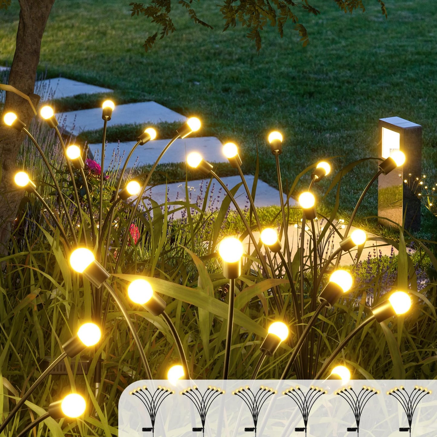 CRILEAL 8LED Solar Powered Firefly Lights,Outdoor Waterproof,Starburst Swaying Solar Lights, Garden Lights for Path Landscape Outdoor Decorative Lights White Warm 4Pack