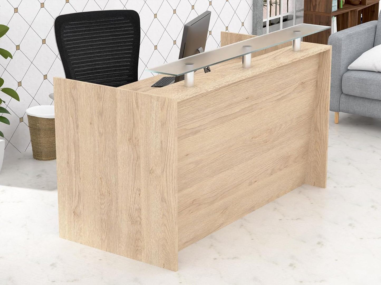 Mahmayi REC-2 Designer Reception Desk For Office Space, Front Office Desk (White-Coco Bolo)