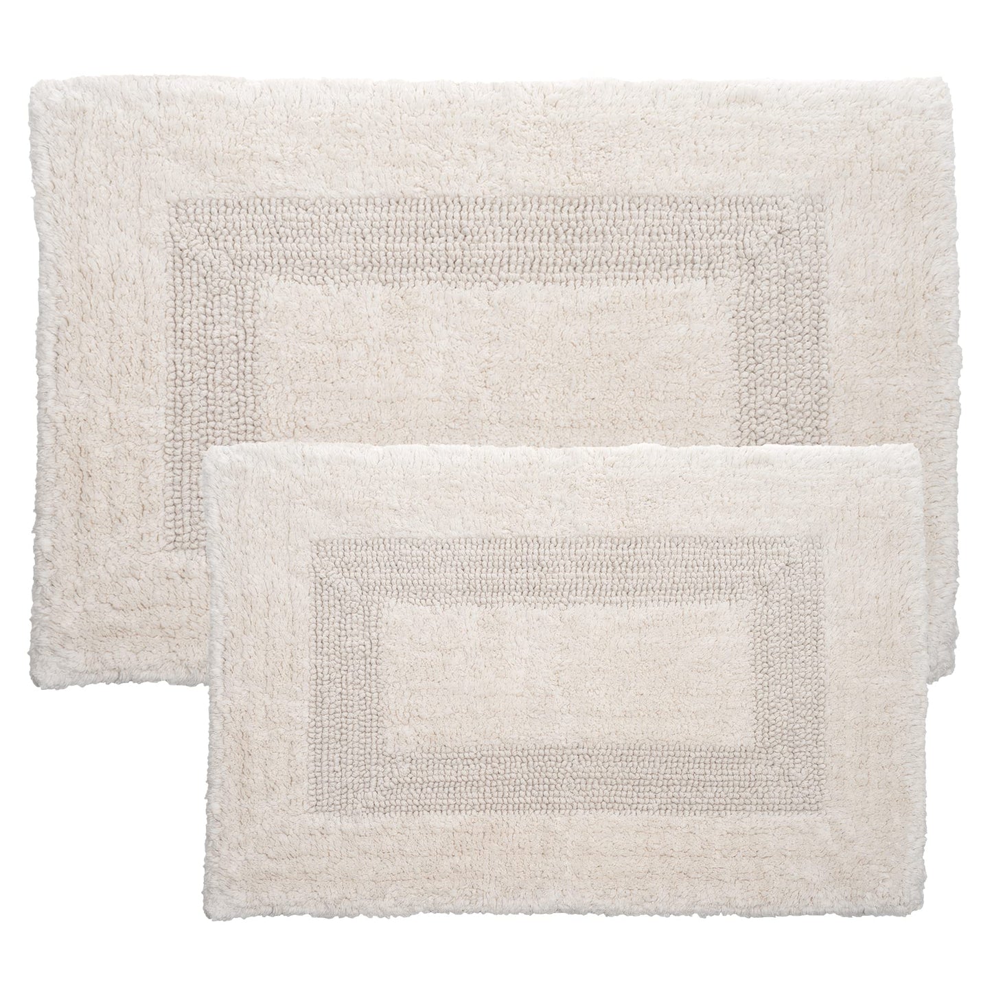 Cotton Bath Mat Set- 2 Piece 100 Percent Cotton Mats- Reversible, Soft, Absorbent and Machine Washable Bathroom Rugs By Lavish Home (White)