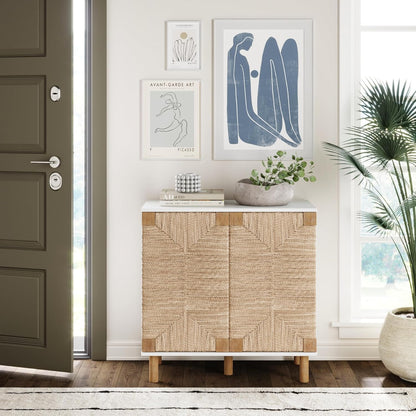 Nathan James Accent Boho Modern Free Standing Buffet Sideboard Hallway, Entryway, Dining Living Room, 1 Storage Cabinet, Beacon - Light Brown