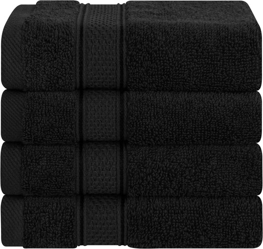 American Soft Linen Bath Linen Sets, 4 Pack Bath Linen Sets for Your Bathroom, Salem Luxury 100% Turkish Soft Twist Cotton, 13 x 13 inches Premium Quality Bath Linen Sets, Black