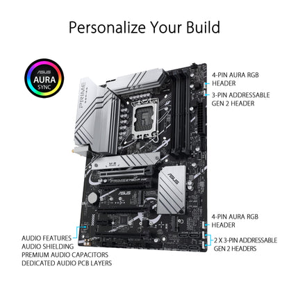 ASUS Prime Z790-P D4, an Intel Z790 LGA 1700 ATX Motherboard with PCIe 5.0, Three M.2 Slots, 14+1 DrMOS, DDR4, Realtek 2.5 Gb LAN, HDMI, DP, USB 3.2 Gen 2x2 Type-C, Front USB 3.2 Gen 2 Type-C